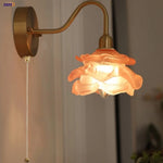 Pink Glass Copper Wall Sconce Pull Chain Switch Stair Light Fixtures