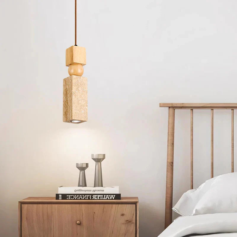 Columnar Stone LED Pendant Lamp - Yellow Travertine - Nordic Minimalism