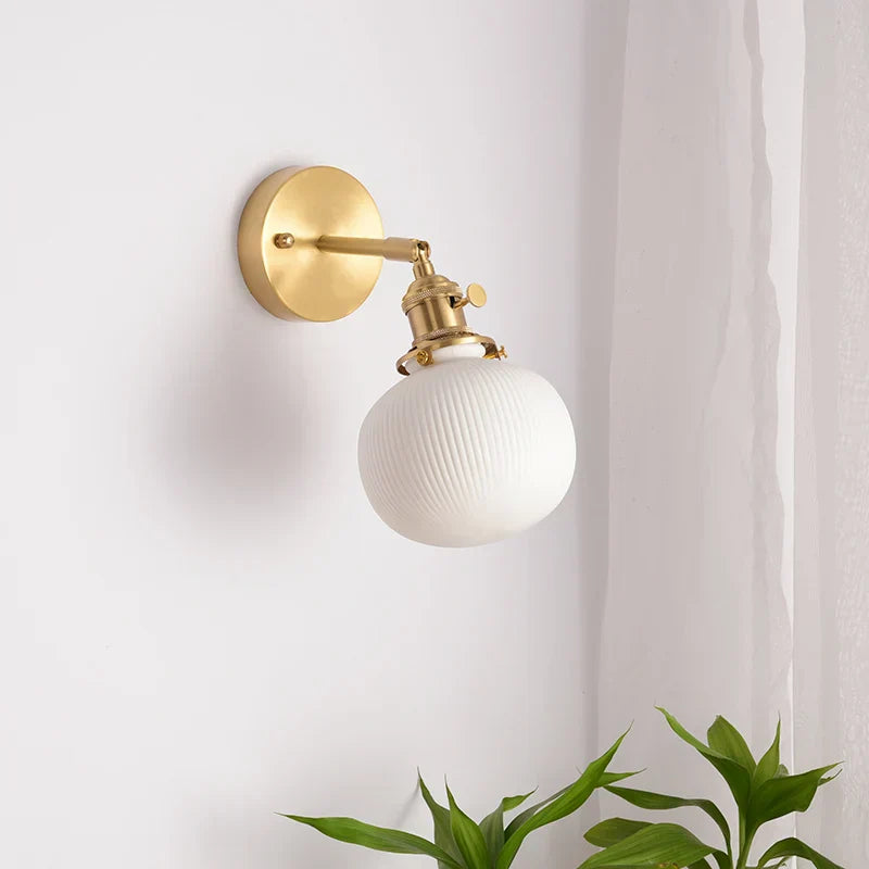 White Ceramic Ball LED Wall Lamp - Japanese Vintage Wall Sconce Lighting