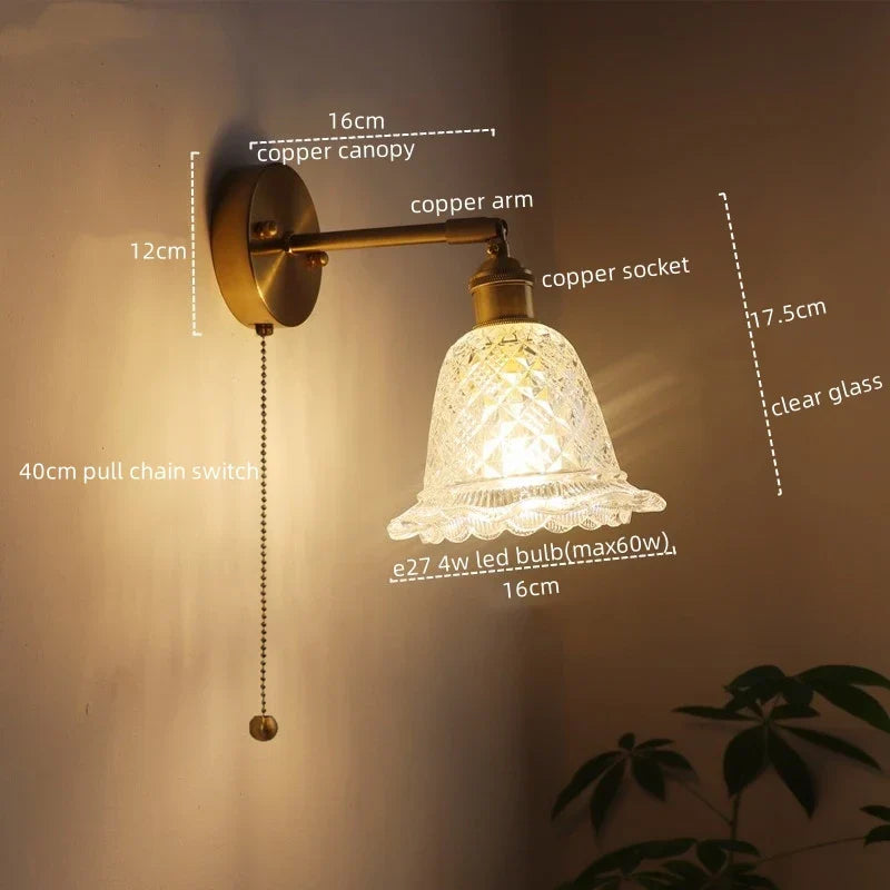 Copper Glass Nordic LED Wall Lights for Balcony Bedroom Mirror Bathroom