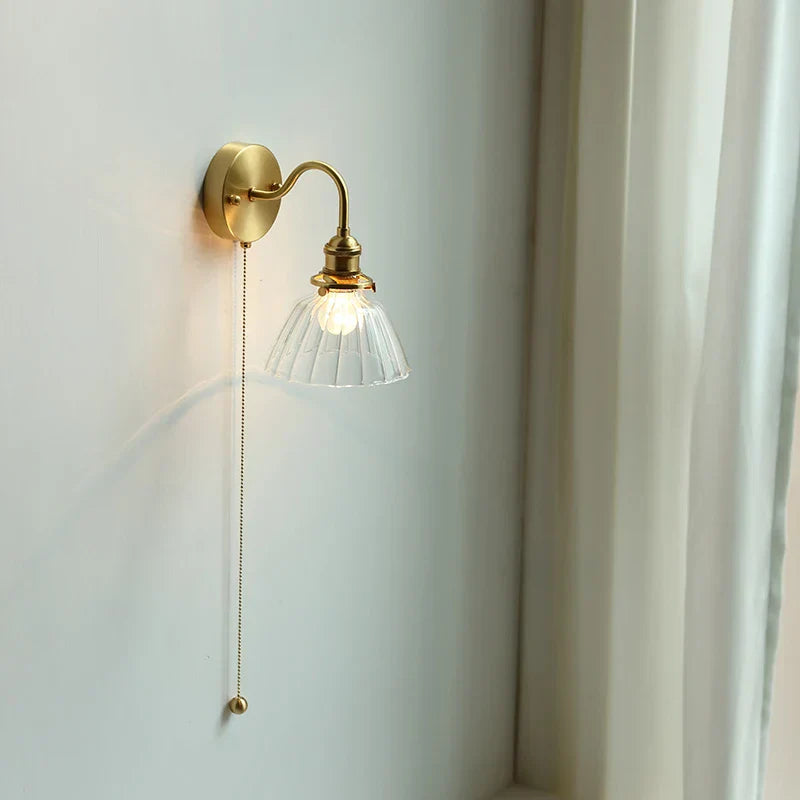 Clear Glass LED Wall Sconce Pull Chain Switch Modern Stair Light
