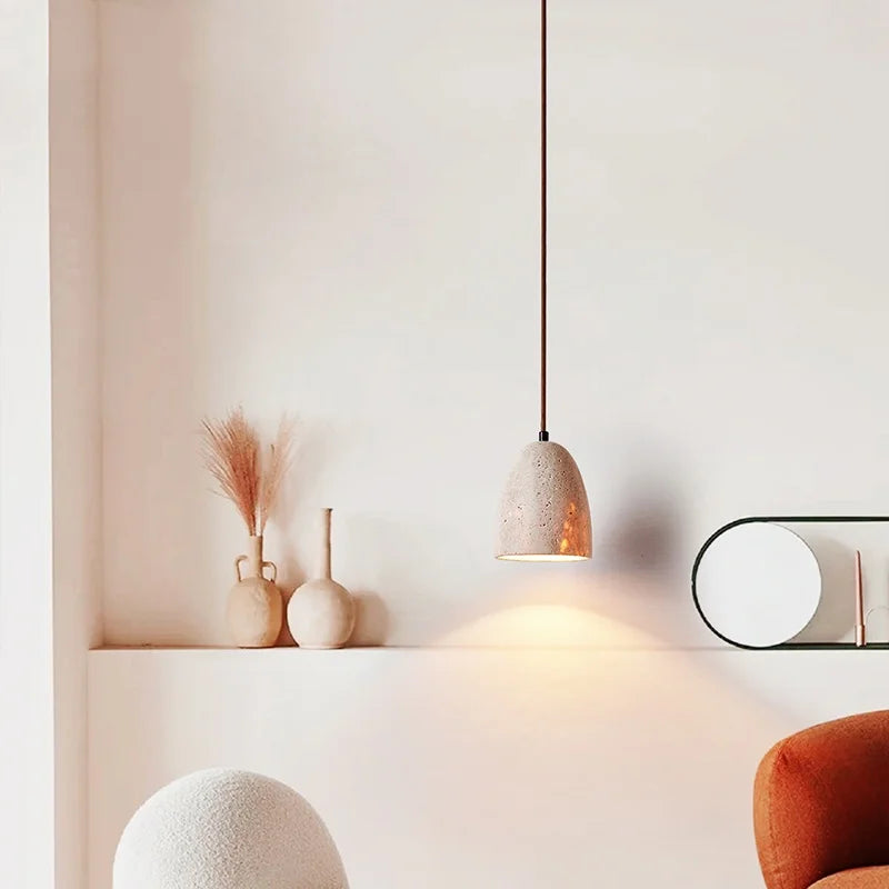 Afralia™ LED Pendant Lamp Yellow Travertine Japanese Style Adjustable Hanging Lights