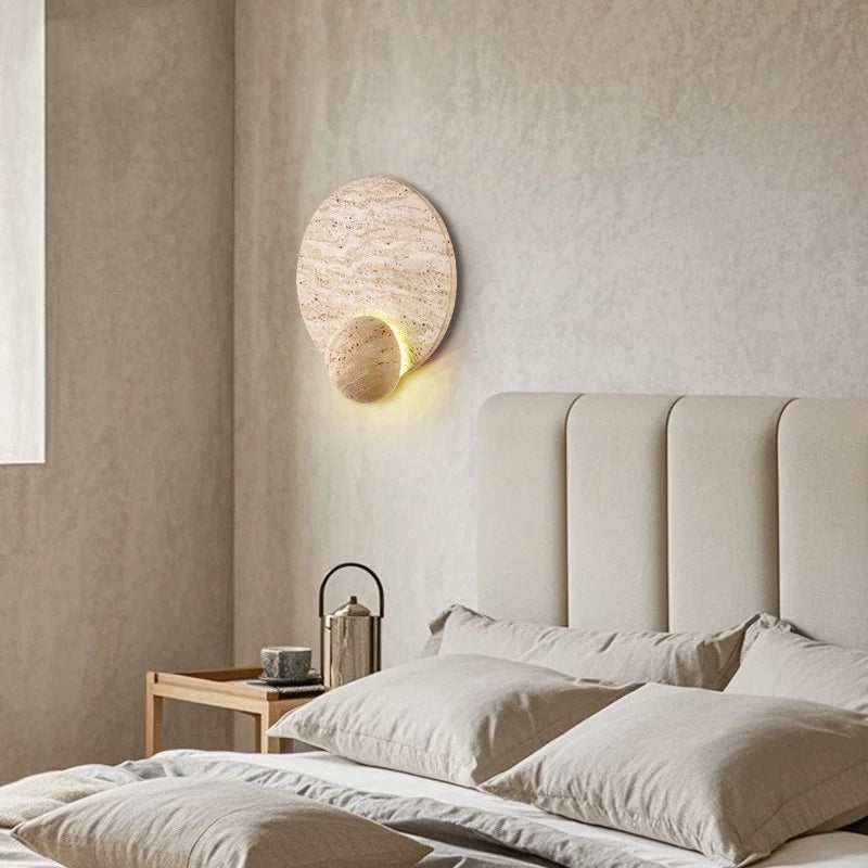 Afralia™ Natural Yellow Travertine Stone LED Wall Sconce Stair Light