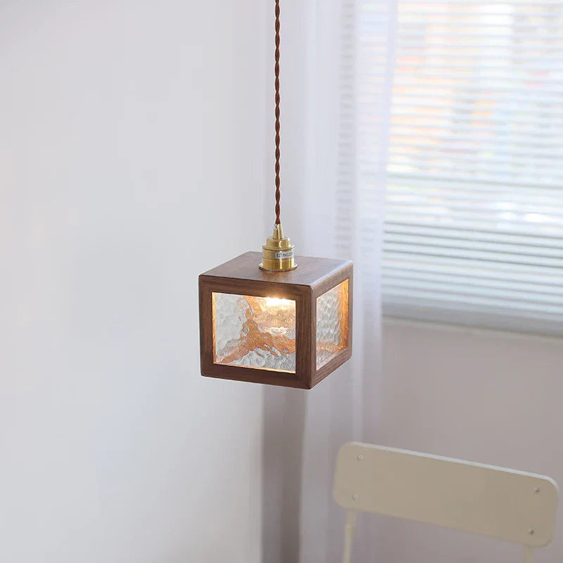 Clear Glass Walnut Wood LED Pendant Lamp - Nordic Modern Hanging Lights