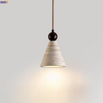 Wood Stone LED Pendant Lamp Yellow Travertine Vintage Hanging Luminaria