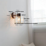LED Walnut Wood Wall Sconce Clear Glass Bathroom Mirror Light