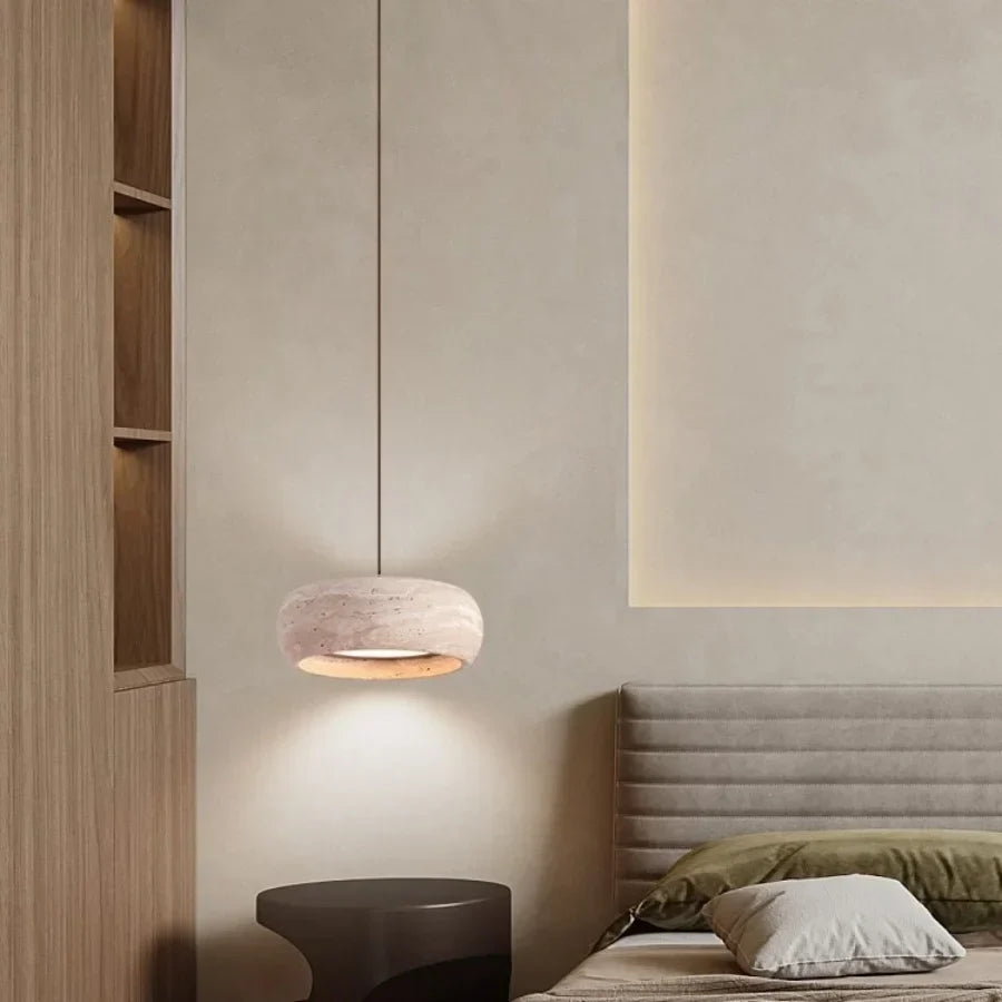 Afralia™ Wood Canopy LED Pendant Light for Kitchen Restaurant Bedroom Stone Hanging Lamp