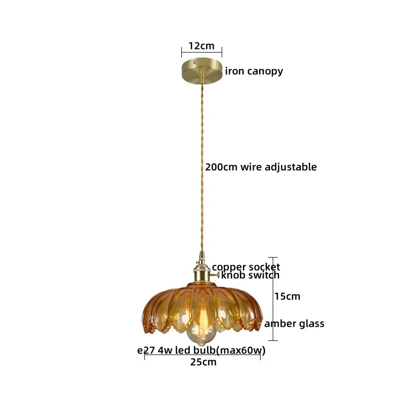 Copper Glass Chandelier LED Pendant Light for Living Room Dining Bar Kitchen