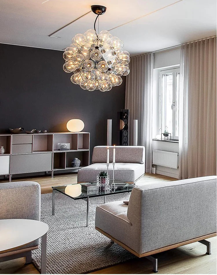 Clear Glass Bubble G4 LED Dandelion Chandelier - Gold/Silver/Black Hardware