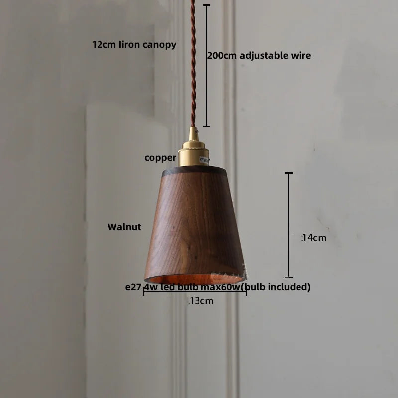 Copper Socket Walnut Wood LED Pendant Light Fixture for Dining Room