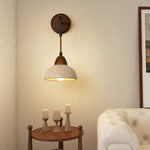 Wood Canopy LED Wall Sconce Yellow Travertine Stone Pull Chain Switch