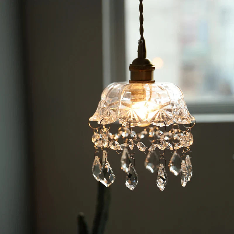 Nordic LED Crystal Glass Copper Pendant Light Fixture for Living Room