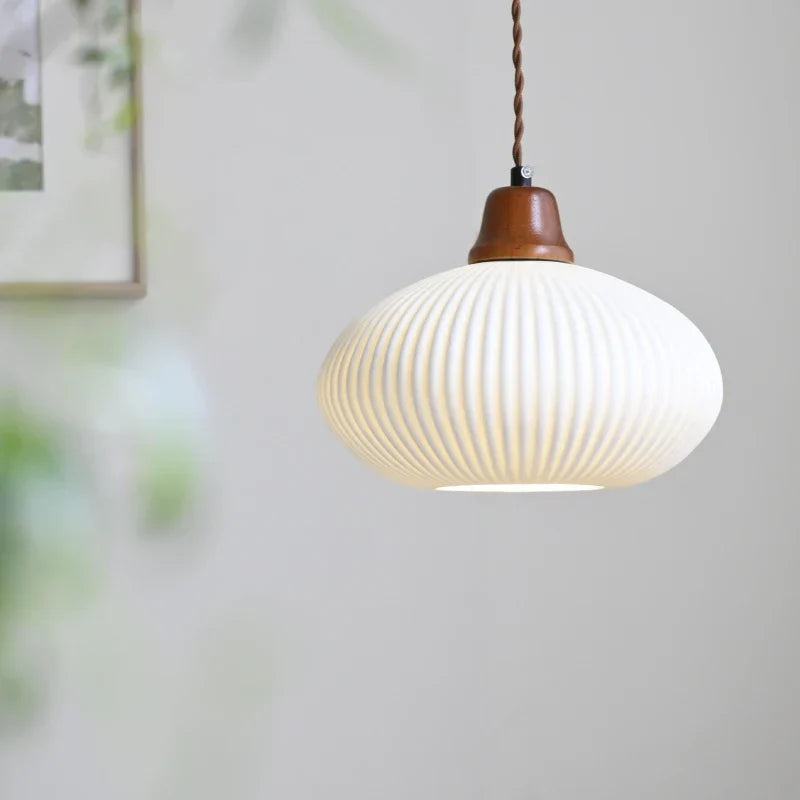 Afralia™ Brown Wood LED Pendant Lamp Ceramic Nordic Hanging Light Fixtures