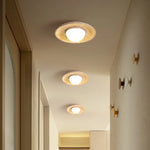 Acrylic LED Ceiling Lamp Yellow Travertine Wood Canopy Wabi Sabi Style