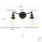 Black LED Wall Sconce 2-Head Lamp for Bedroom Bathroom Mirror