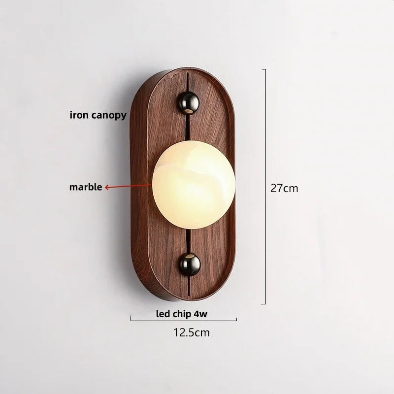Retro LED Wall Lamp Living Room Bedroom Iron Canopy Marble Light Fixture