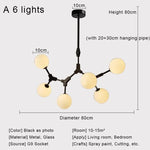 Nordic Black Glass Ball Ceiling Chandelier for Living Room Kitchen Bedroom Dining Home Décor