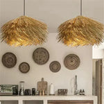 Wabi Sabi Rattan Straw Hat Pendant Chandelier - Nordic Retro B&B Suspended Lamp