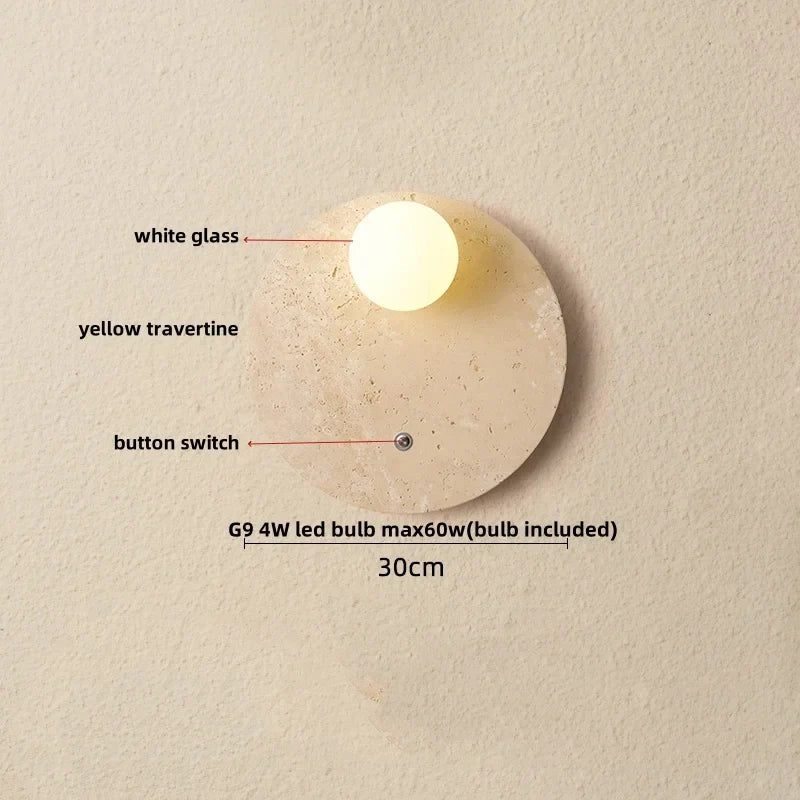 LED Wall Light Fixtures Bedroom Modern Button Switch Yellow Travertine White Iron Bedside Lamp