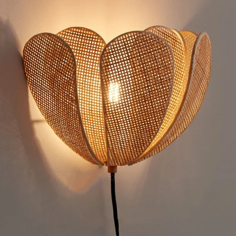 Wabi Sabi Rattan Pendant Lights for Dining Room - Petal Design LED Droplight