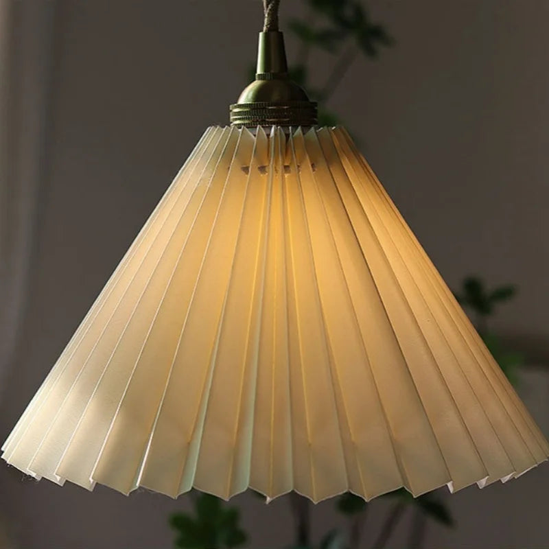 Walnut Wood LED Pendant Lights Japan Style Hanging Lamp Bouffant Cloth