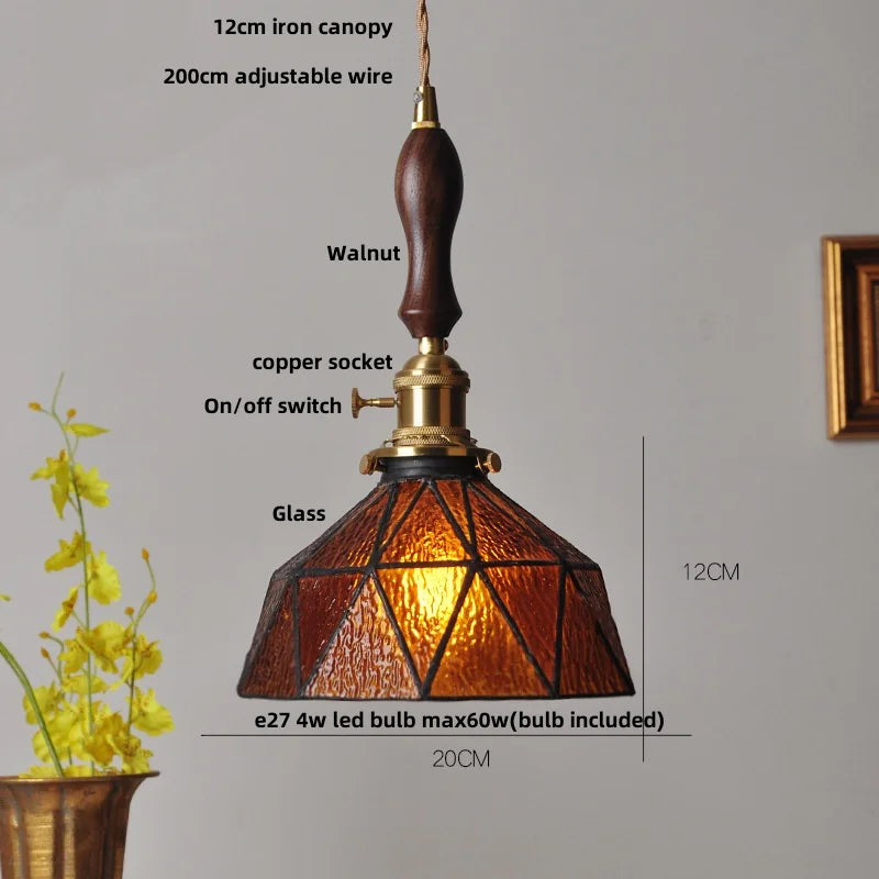 Glass LED Pendant Lamp: Handmade Japanese Style Adjustable Hanging Light Fixtures