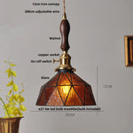 Blue Glass LED Pendant Light Fixture with Adjustable Copper Knob Switch