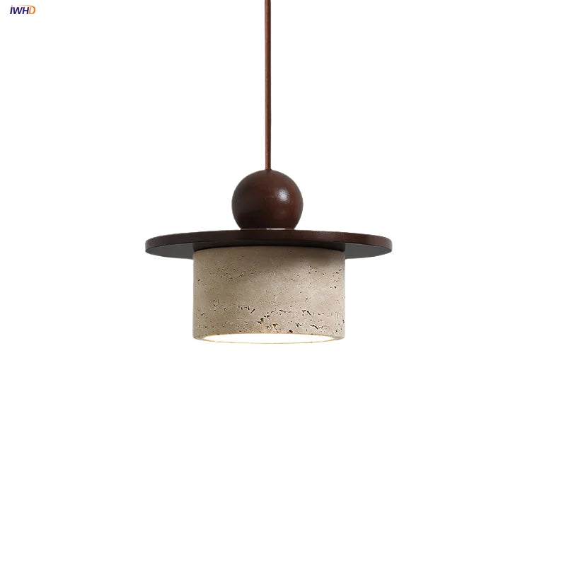 Wood Stone LED Pendant Chandelier Vintage Loft Adjustable Hang Lamp