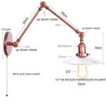 Adjustable Glass Swing Arm LED Wall Sconce with Pull Chain Switch
