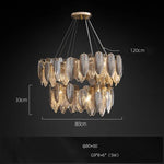 White Glass Feather LED Chandelier - Designer Oval Goose Feather Lighting