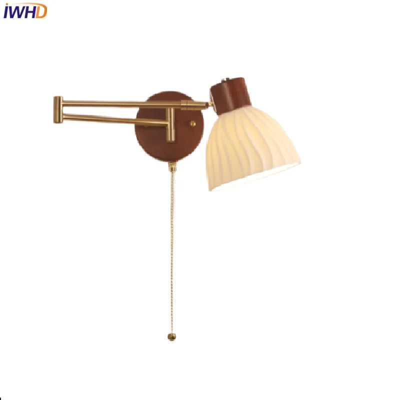 Walnut Wood LED Wall Sconce Pull Chain Switch Stair Light