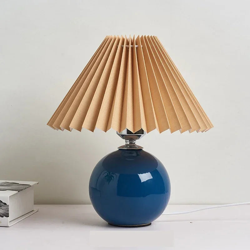 Nordic Ceramics Table Lamp - Modern Desk Light with Pleated Lampshade for Cozy Home Lighting