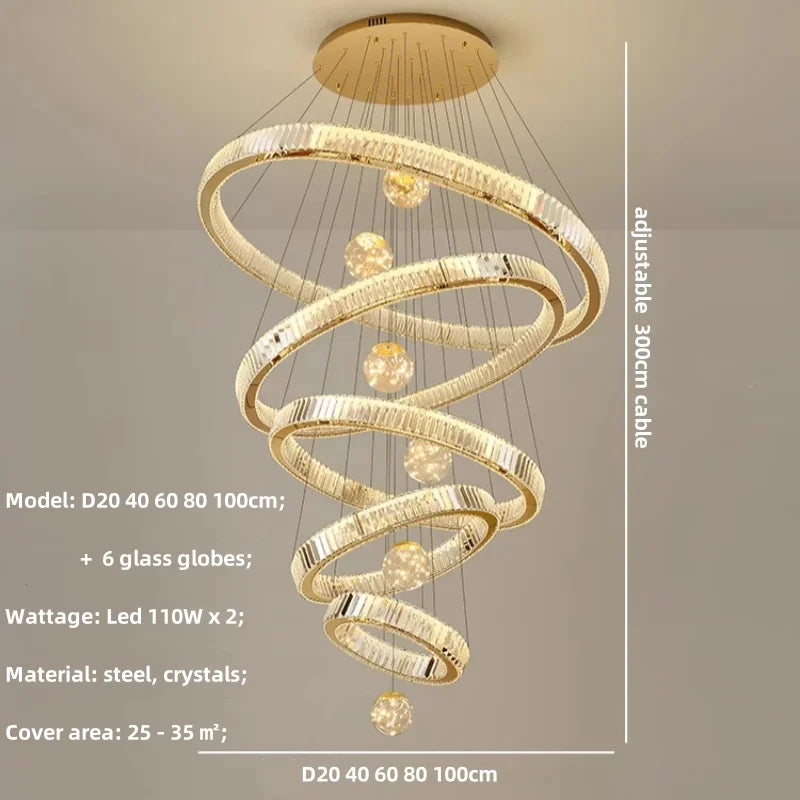 Afralia™ Luxury Glass Globe Chandelier Pendant Light with Dimmable LED for Modern Stairs