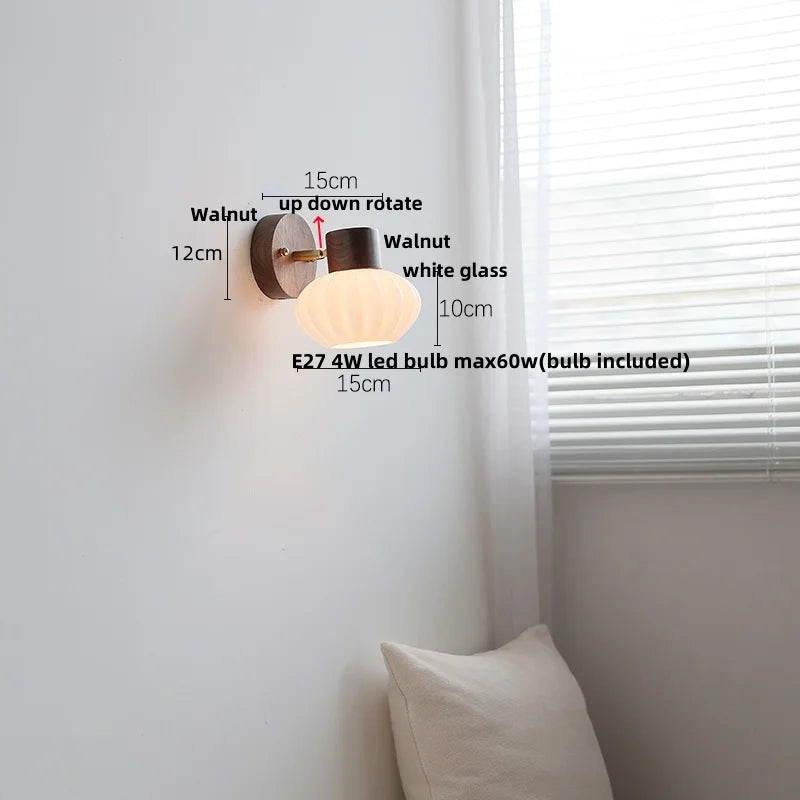 White Flower Ceramic LED Wall Sconce with Wood Base and Copper Rotate