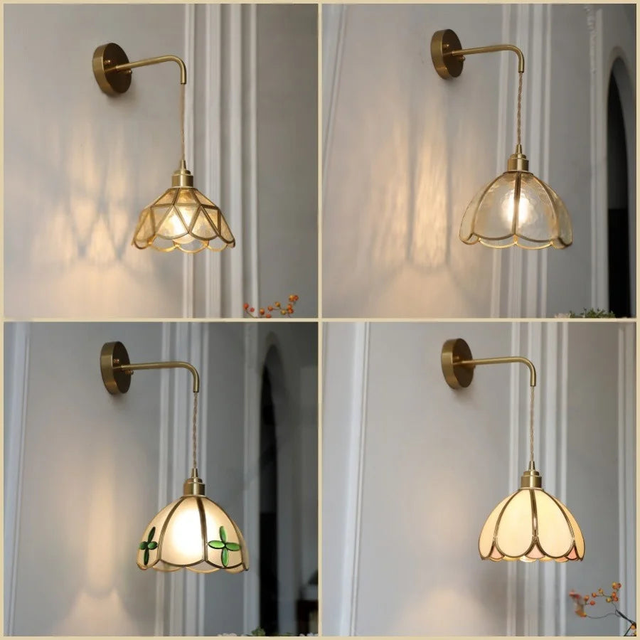 Tiffany Glass LED Wall Sconce Pull Chain Switch Bedroom Foyer Lamp
