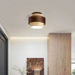 Yellow Travertine LED Ceiling Lamp with Wood Canopy Flush Mount