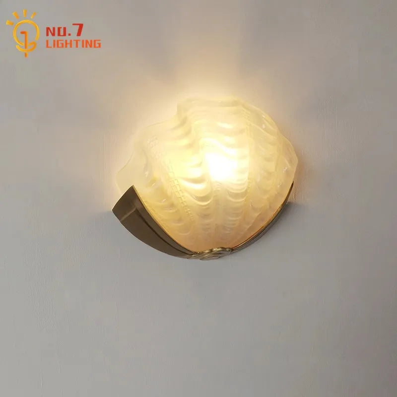 Brass Glass Shell LED Wall Lamp for Luxurious Design Aesthetic