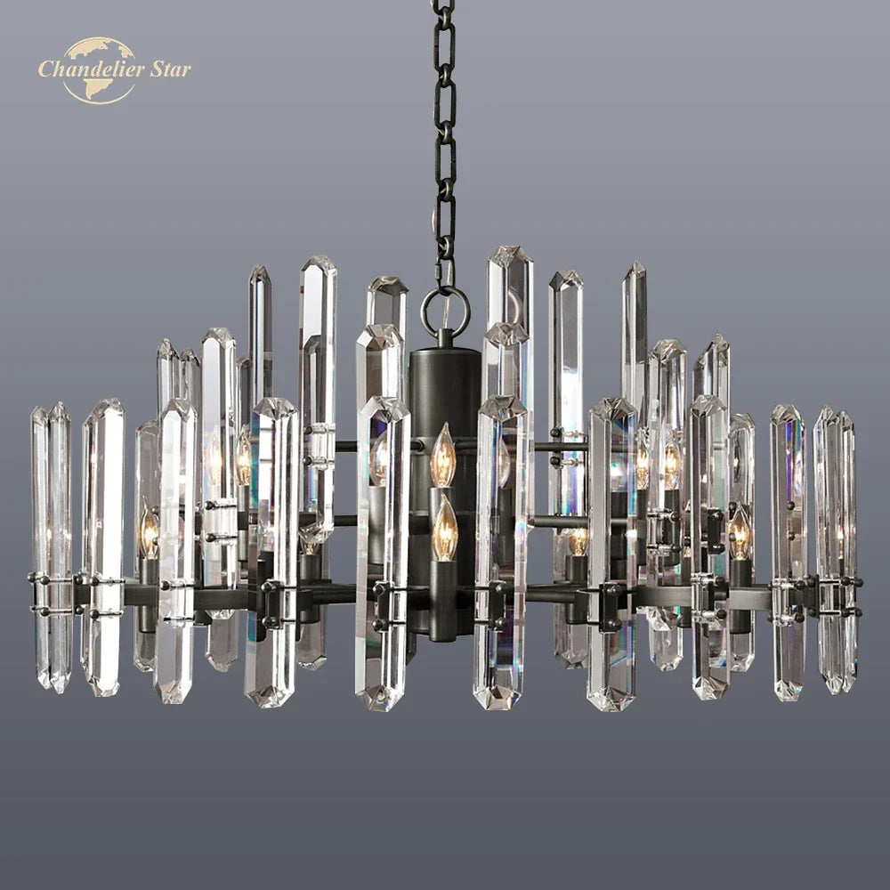 Brass Chrome Black Metal LED Crystal Chandeliers Pendant Lamps for Bedroom & Living Room
