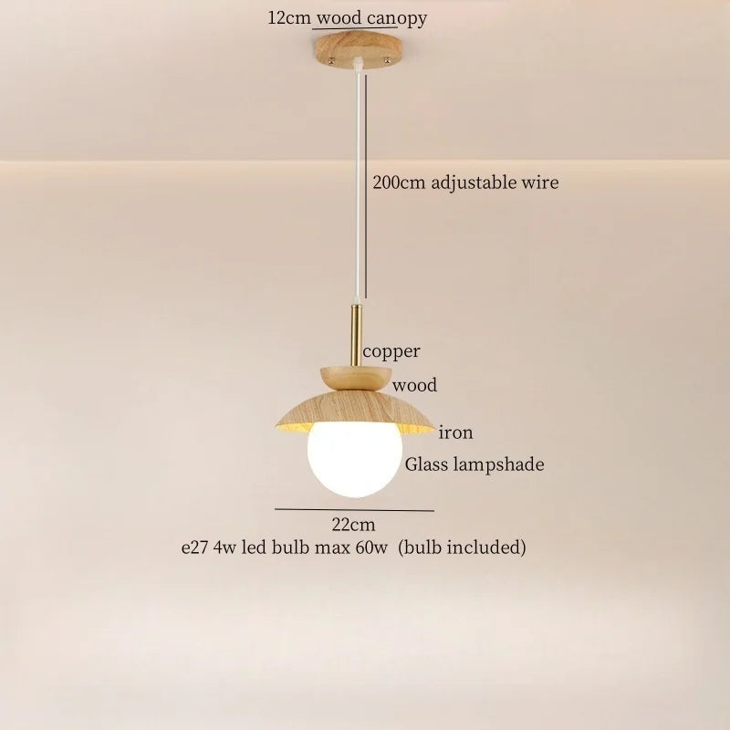 Wood Iron LED Hanging Light Bar Modern Pendant Lamp for Bedroom Dining Living Room