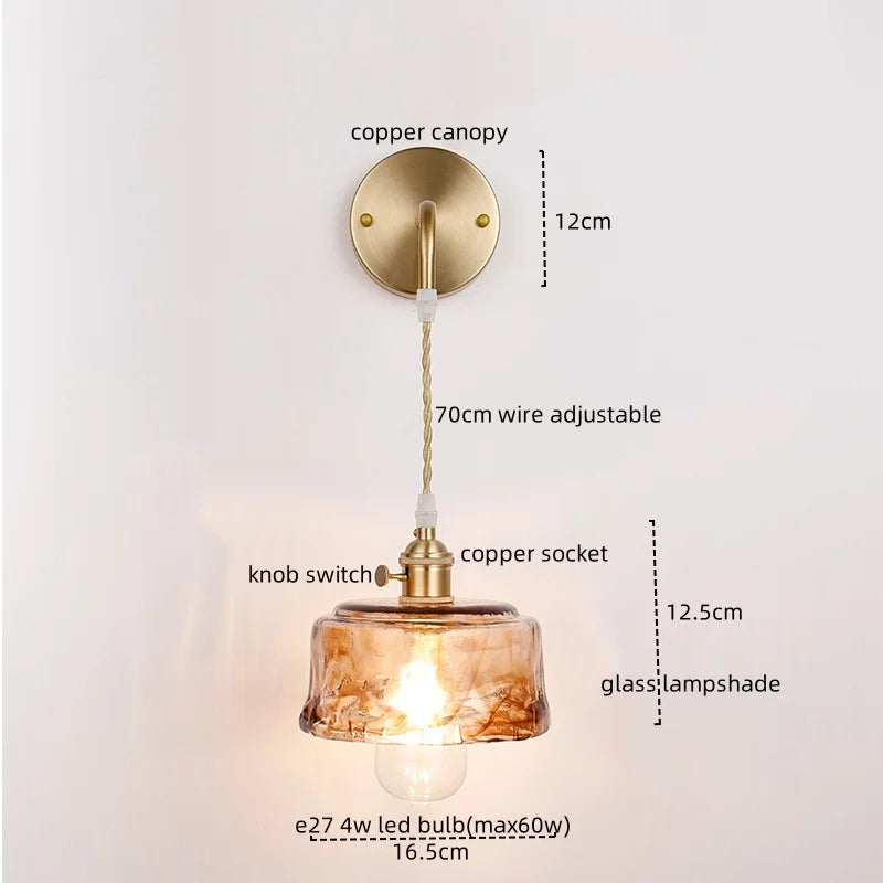 Copper Glass LED Wall Light for Modern Nordic Living Room Bedroom