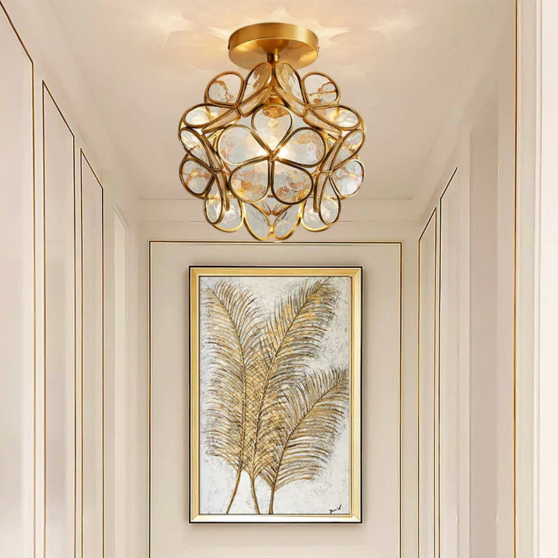 Nordic Flower Ball LED Ceiling Lights Copper Glass Chandelier