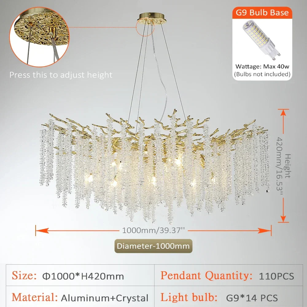 Crystal Tassel Chandelier Luxury Pendant for Home, Living Room, Dining Room, Hotel Hall