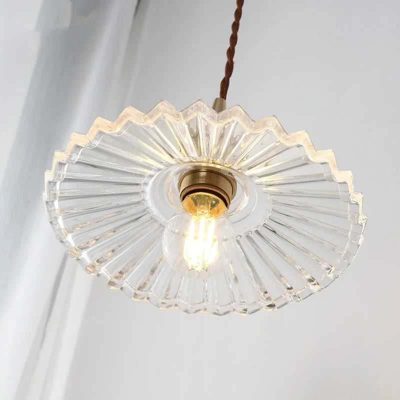 Glass Copper LED Pendant Lamp with Wire Adjustment & Knob Switch