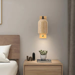 Wooden Canopy LED Wall Lights Modern Yellow Stone Bedside Lamp