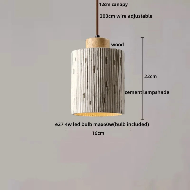 Wood Cement Pendant Light Fixture Adjustable LED Modern Nordic Hang Lamp