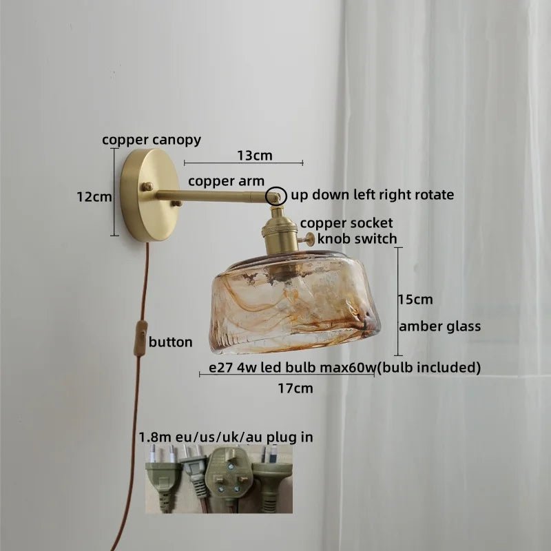 Ceramic Copper LED Wall Light with Pull Chain Switch for Modern Nordic Home Decor