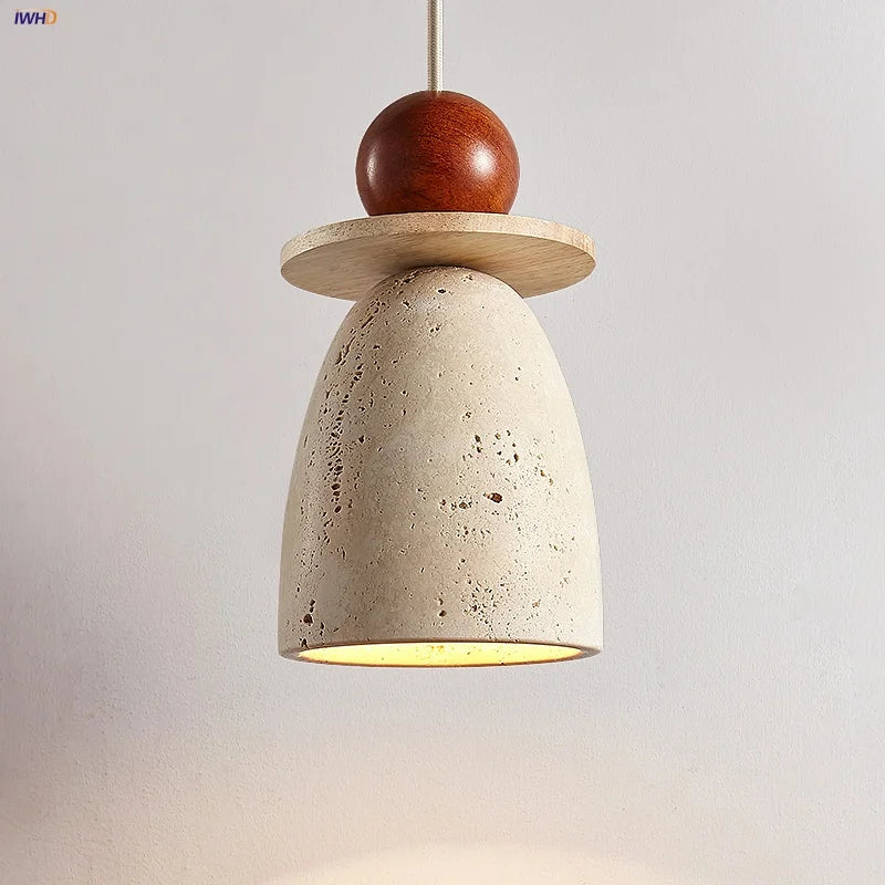Yellow Travertine Pendant Lamp for Aisle Hallway Bedroom, Japanese Style Hang Light