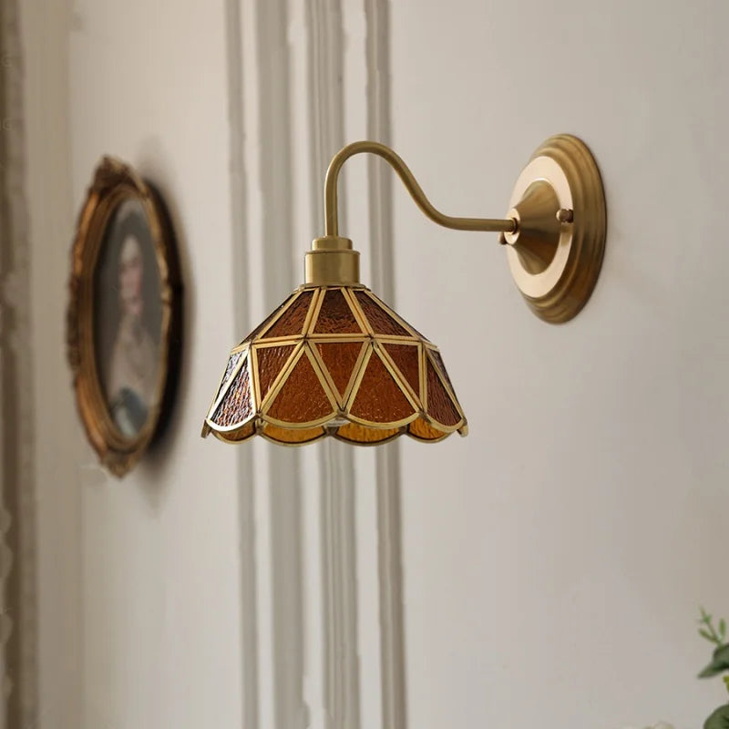 Afralia™ Blue Glass Copper LED Wall Light Fixture Stair Bar Restaurant Bedroom E27