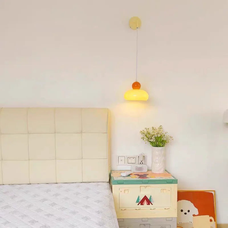 Iron Nordic LED Wall Light with Pull Chain Switch, Adjustable Glass Bedside Lamp