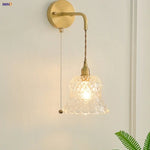 Flower Glass LED Wall Sconce Pull Chain Switch Modern Bathroom Mirror Light